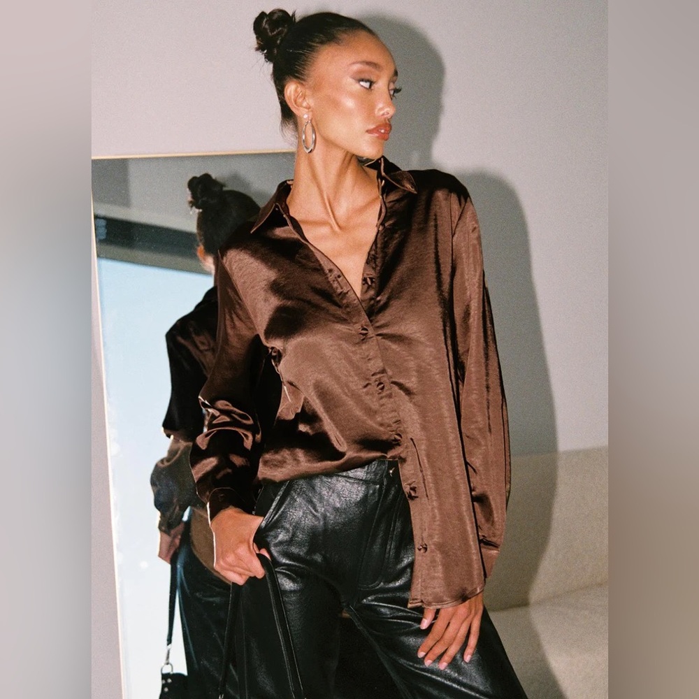 Princess Polly Vintage Vibes Brown Shirt